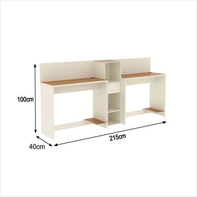 Conjunto De Escritório Tech 1 Livreiro E 2 Mesas 90cm - Vian - Off White E Cedro Off White E Cedro