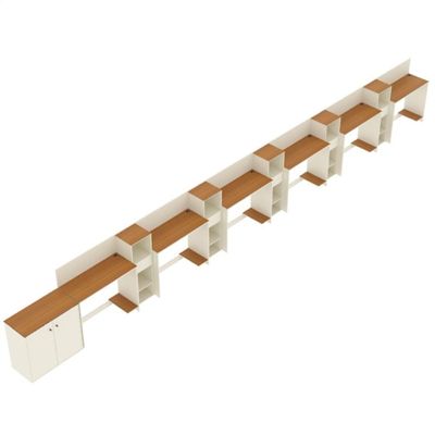 Conjunto De Escritório Tech 5 Livreiro 1 Buffet E 6 Mesas 90 - Off White E Cedro Off White E Cedro