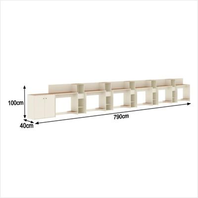Conjunto De Escritório Tech 5 Livreiro 1 Buffet E 6 Mesas 90 - Off White E Cedro Off White E Cedro