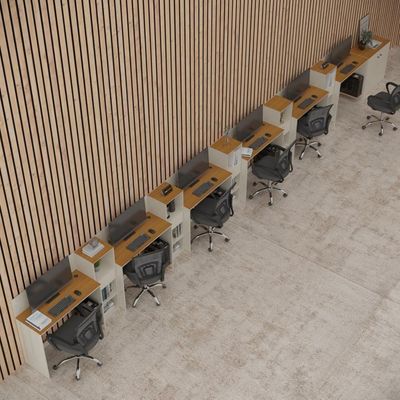 Conjunto De Escritório Tech 5 Livreiro 1 Buffet E 6 Mesas 90 - Off White E Cedro Off White E Cedro