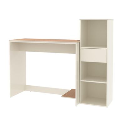 Conjunto De Escritório 2 Peças Tech Office Mesa E Armário Li - Off White E Cedro Off White E Cedro