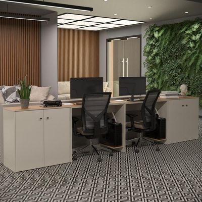 Conjunto De Escritório 4 Peças Tech Office 2 Mesas E 2 Apara - Off White E Cedro Off White E Cedro