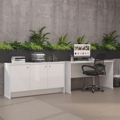 Conjunto Escritório Office Mesa E Buffet Verbena - Vianossa - Branco Branco