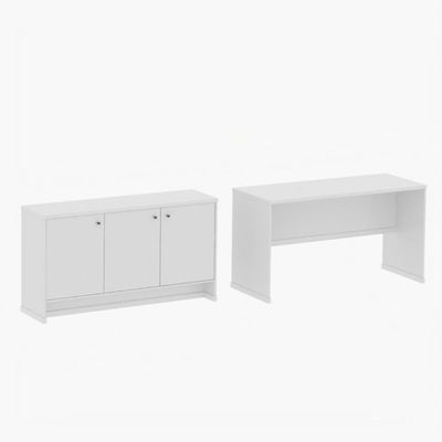 Conjunto Escritório Office Mesa E Buffet Verbena - Vianossa - Branco Branco