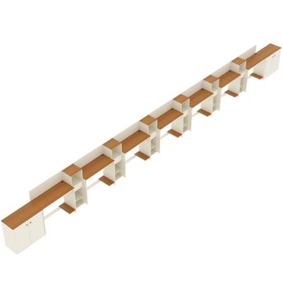 Conjunto De Escritório Tech 6 Livreiro 2 Buffet E 7 Mesas 90 - Off White E Cedro Off White E Cedro