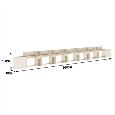 Conjunto De Escritório Tech 6 Livreiro 2 Buffet E 7 Mesas 90 - Off White E Cedro Off White E Cedro