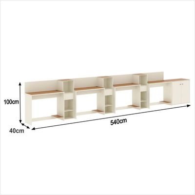 Conjunto De Escritório Tech 3 Livreiro 1 Buffet E 4 Mesas 90 - Off White E Cedro Off White E Cedro