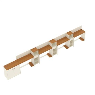 Conjunto De Escritório Tech 3 Livreiro 1 Buffet E 4 Mesas 90 - Off White E Cedro Off White E Cedro
