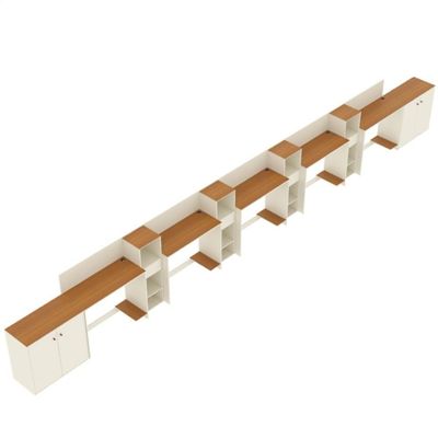 Conjunto De Escritório Tech 4 Livreiro 2 Buffet E 5 Mesas 90 - Off White E Cedro Off White E Cedro