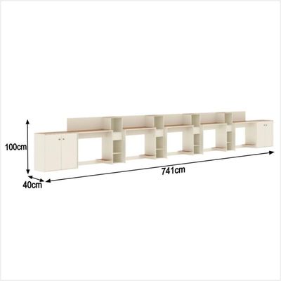 Conjunto De Escritório Tech 4 Livreiro 2 Buffet E 5 Mesas 90 - Off White E Cedro Off White E Cedro