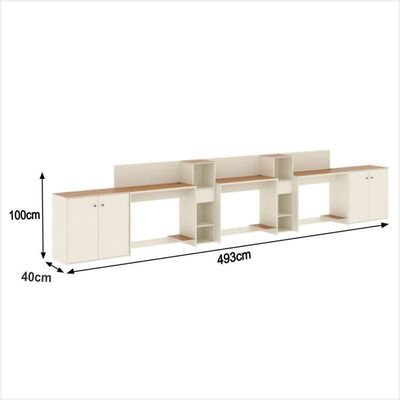Conjunto De Escritório Tech 2 Livreiro 2 Buffet E 3 Mesas 90 - Off White E Cedro Off White E Cedro