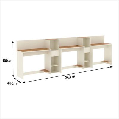 Conjunto De Escritório Tech 2 Livreiro E 3 Mesas 90cm - Vian - Off White E Cedro Off White E Cedro