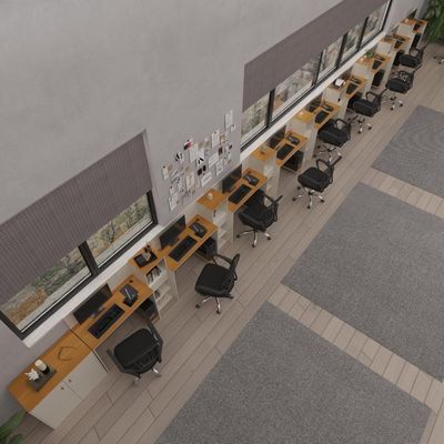 Conjunto De Escritório Tech 8 Livreiro 1 Buffet E 9 Mesas 90 - Off White E Cedro Off White E Cedro