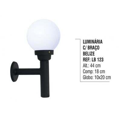 Luminária Belize com Braço Externa/interna em Alumínio 44cm