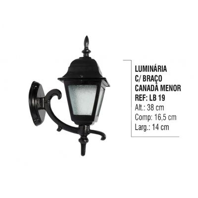 Luminária Colonial Canada Menor com Braço Em Alumínio 38cm