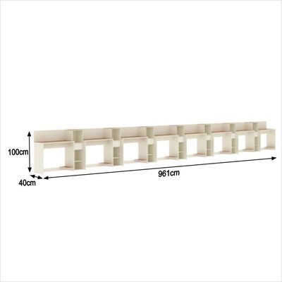 Conjunto De Escritório Tech 7 Livreiro E 8 Mesas 90cm - Vian - Off White E Cedro Off White E Cedro
