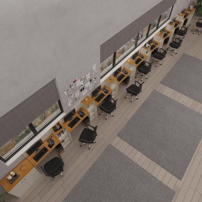 Conjunto De Escritório Tech 8 Livreiro 2 Buffet E 9 Mesas 90 - Off White E Cedro Off White E Cedro