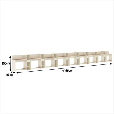 Conjunto De Escritório Tech 8 Livreiro E 9 Mesas 90cm - Vian - Off White E Cedro Off White E Cedro