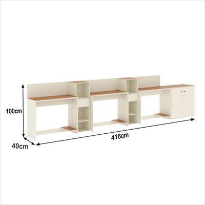 Conjunto De Escritório Tech 2 Livreiro 1 Buffet E 3 Mesas 90 - Off White E Cedro Off White E Cedro