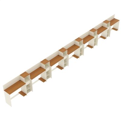 Conjunto De Escritório Tech 6 Livreiro E 7 Mesas 90cm - Vian - Off White E Cedro Off White E Cedro