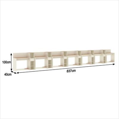Conjunto De Escritório Tech 6 Livreiro E 7 Mesas 90cm - Vian - Off White E Cedro Off White E Cedro