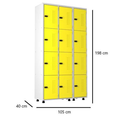 Armário Roupeiro Aço 12 Portas Academia Guarda Volume Trinco Amarelo