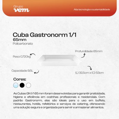 Cuba Gastronorm 1/1 65mm Natural em Policarbonato