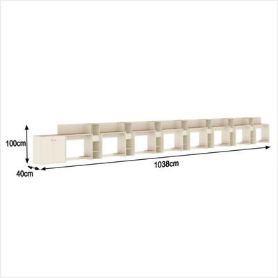 Conjunto De Escritório Tech 7 Livreiro 1 Buffet E 8 Mesas 90 - Off White E Cedro Off White E Cedro