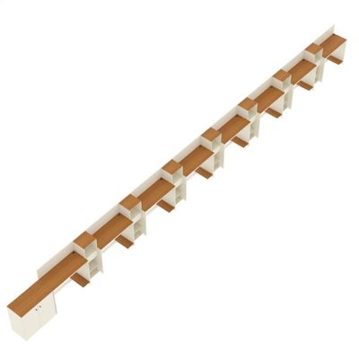 Conjunto De Escritório Tech 7 Livreiro 1 Buffet E 8 Mesas 90 - Off White E Cedro Off White E Cedro