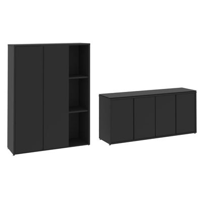 Conjunto De Escritório 2 Peças Armário Livreiro E Balcão Tun - Preto Preto