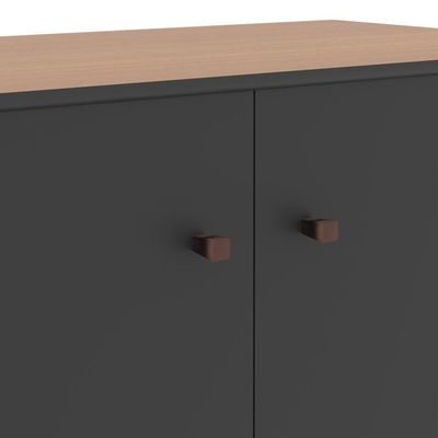 Buffet Aparador Compacto Com 2 Portas 77cm Escritório Tech - Preto E Cedro