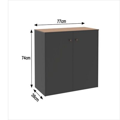 Buffet Aparador Compacto Com 2 Portas 77cm Escritório Tech - Preto E Cedro