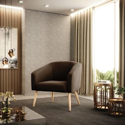 Poltrona Stella Suede Marrom Pés Palito Natural D03 - D'Rossi