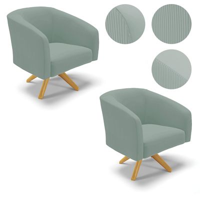 Poltrona Decorativa Kit 2 Stella Base de Madeira Giratória MA30 Veludo Cotelê Menta D03 - D'Rossi