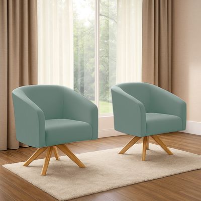 Poltrona Decorativa Kit 2 Stella Base de Madeira Giratória MA30 Veludo Cotelê Menta D03 - D'Rossi