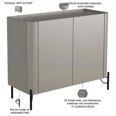 Aparador Buffet Para Sala de Jantar 2 Portas Pés Industrial Preto Naim I03 Grigio - Lyam Decor
