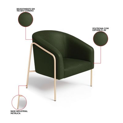 Poltrona Sala Industrial Alta Champanhe Stella Sintético PU Verde D03 - D'Rossi