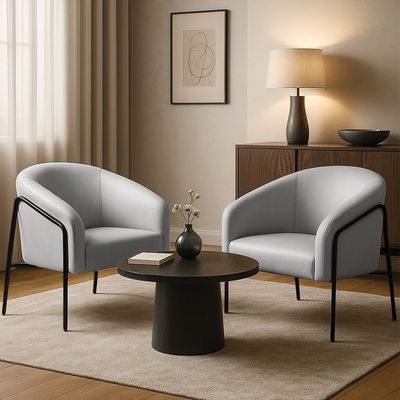 Poltrona Sala Decorativa Kit 2 Stella Base Alta Tubo Preto Sintético Cinza D03 - D'Rossi