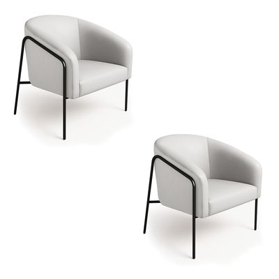 Poltrona Sala Decorativa Kit 2 Stella Base Alta Tubo Preto Sintético Cinza D03 - D'Rossi