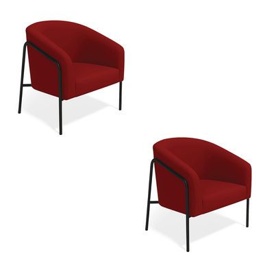 Poltrona Sala Decorativa Kit 2 Stella Base Alta Tubo Preto Veludo Marsala D03 - D'Rossi