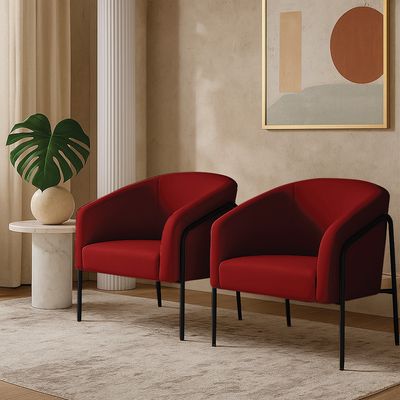 Poltrona Sala Decorativa Kit 2 Stella Base Alta Tubo Preto Veludo Marsala D03 - D'Rossi