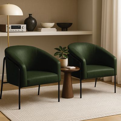 Poltrona Sala Decorativa Kit 2 Stella Base Alta Tubo Preto Sintético PU Verde D03 - D'Rossi