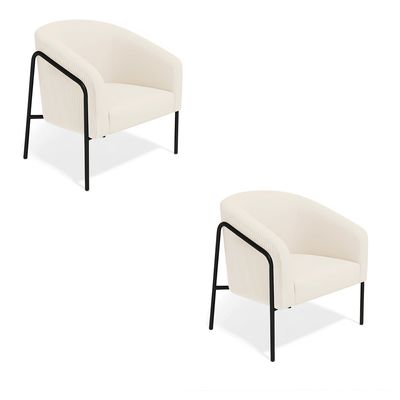 Poltrona Sala Decorativa Kit 2 Stella Base Alta Tubo Preto Veludo Cotelê Bege D03 - D'Rossi