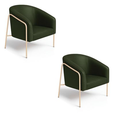 Poltrona Sala Decorativa Kit 2 Stella Base Alta Tubo Champanhe Sintético PU Verde D03 - D'Rossi