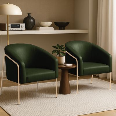 Poltrona Sala Decorativa Kit 2 Stella Base Alta Tubo Champanhe Sintético PU Verde D03 - D'Rossi