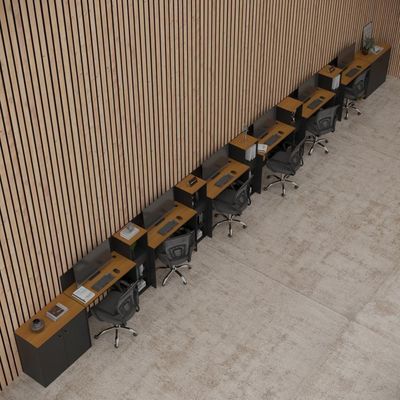 Conjunto De Escritório Tech 5 Livreiro 2 Buffet E 6 Mesas 90 - Preto E Cedro Preto E Cedro
