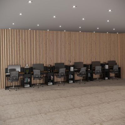 Conjunto De Escritório Tech 5 Livreiro E 6 Mesas 90cm - Vian - Preto E Cedro Preto E Cedro