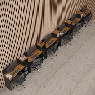 Conjunto De Escritório Tech 5 Livreiro E 6 Mesas 90cm - Vian - Preto E Cedro Preto E Cedro