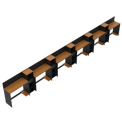 Conjunto De Escritório Tech 5 Livreiro E 6 Mesas 90cm - Vian - Preto E Cedro Preto E Cedro