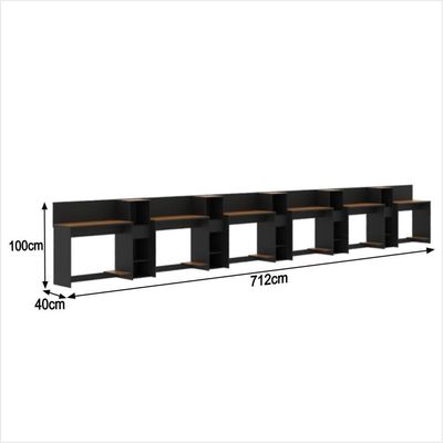 Conjunto De Escritório Tech 5 Livreiro E 6 Mesas 90cm - Vian - Preto E Cedro Preto E Cedro